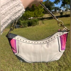 Coach RARE Y2K White Leather with Purple Pink Suede Accents